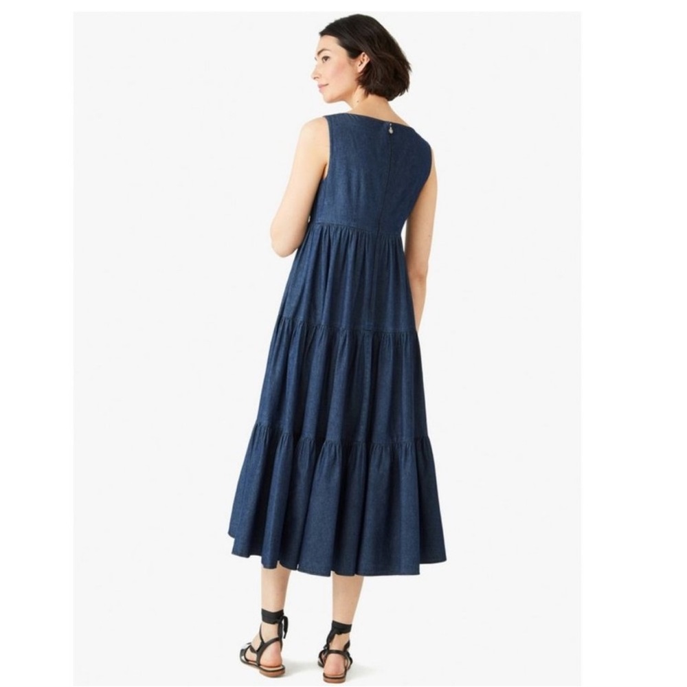 Kate Spade Chambray Vineyard Midi Dress Denim Jean Tiered V-Neck Boho Classic - Picture 4 of 7